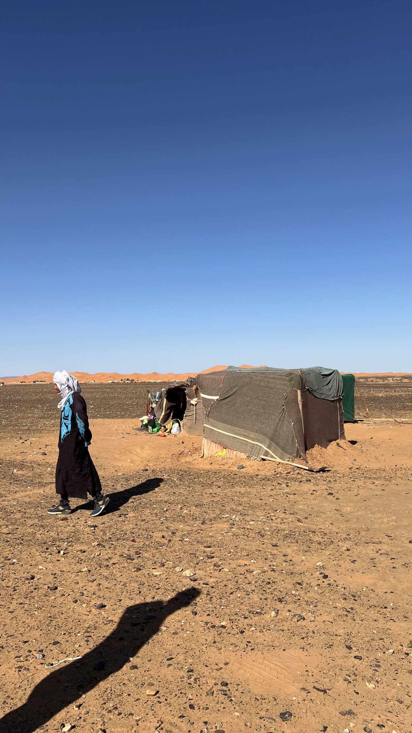 Travelers enjoying authentic Berber nomad experience in Sahara Desert Morocco